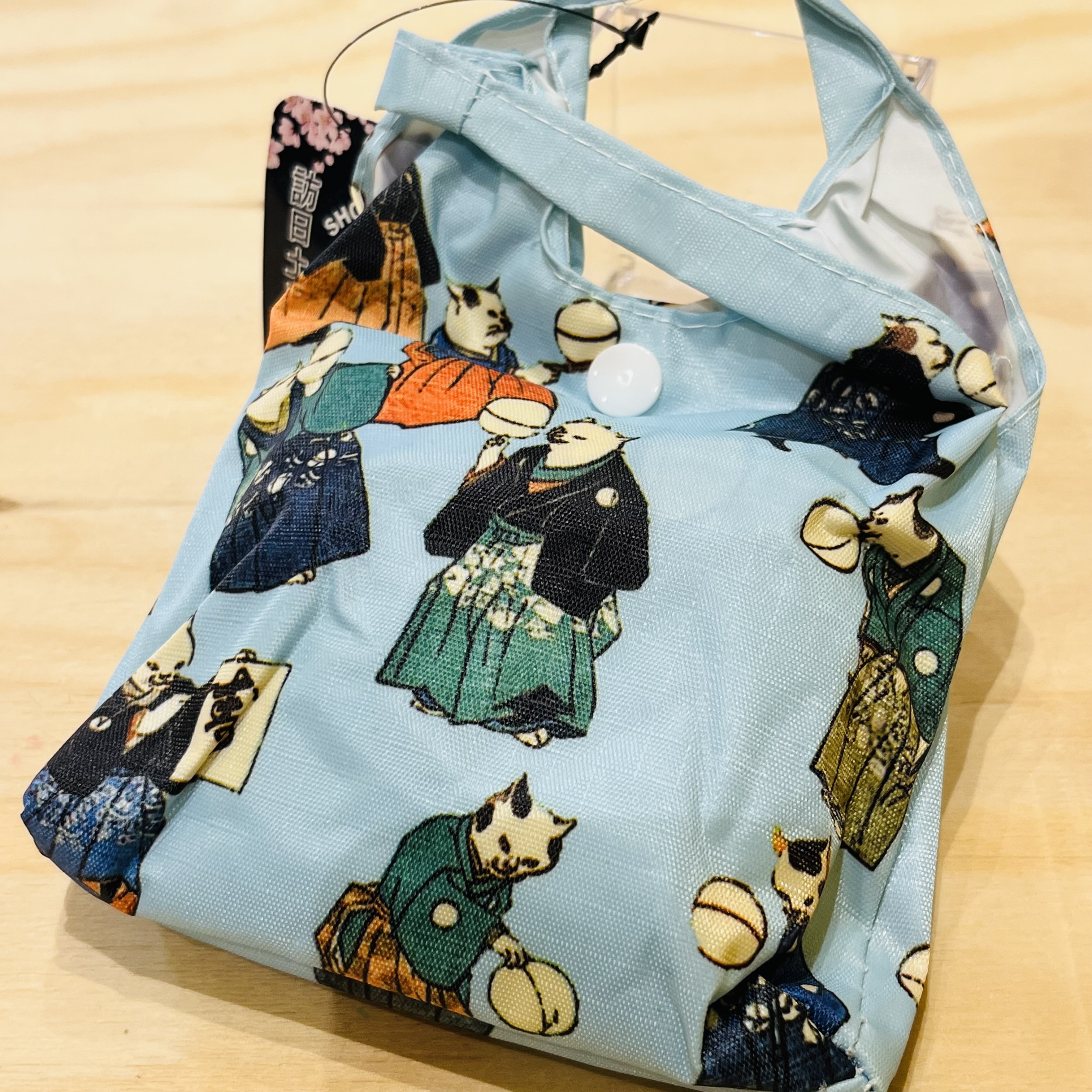 エコバッグ　猫　ブルー